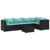 vidaXL Set muebles de jard&iacute;n 6 piezas y cojines rat&aacute;n sint&eacute;tico negro