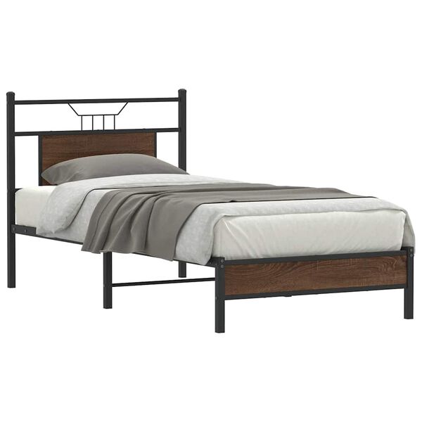 vidaXL Estructura de cama sin colch&oacute;n madera marr&oacute;n roble 75x190 cm