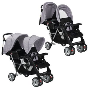 vidaXL Carrito para 2 niños tandem de acero gris y negro