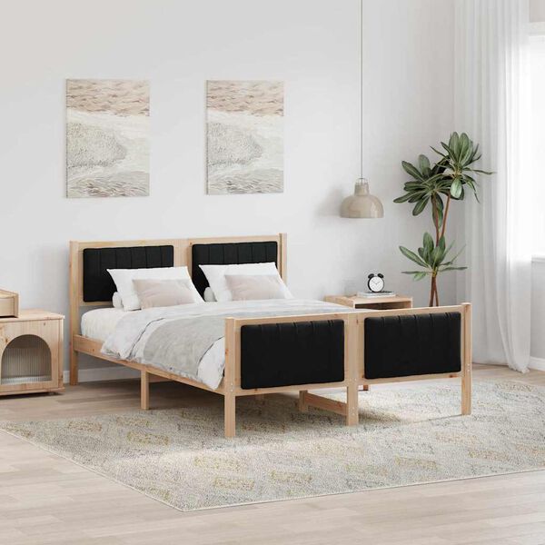 vidaXL Estructura de cama con cabecera Marr&oacute;n y negro 135 x 190 cm