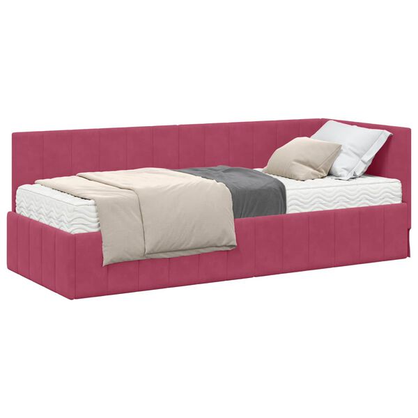 vidaXL Estructura de Cama Esquina con Colch&oacute;n 2 pcs Verde Terciopelo