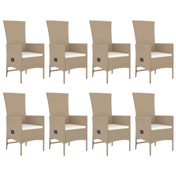 vidaXL Set comedor de jard&iacute;n 9 pzas con cojines rat&aacute;n sint&eacute;tico beige
