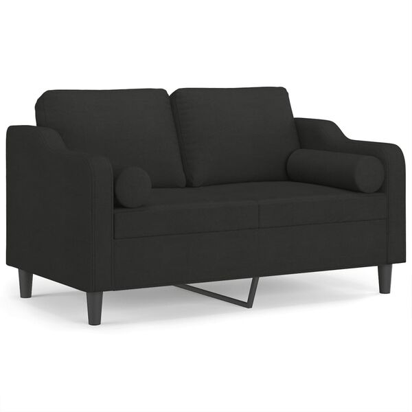 vidaXL Sof&aacute; de 2 plazas con almohadas y cojines tela negro 120 cm