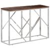 vidaXL Mesa consola acero inoxidable madera maciza traviesa plateado