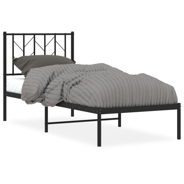 vidaXL Estructura cama sin colch&oacute;n con cabecero metal negro 75x190 cm
