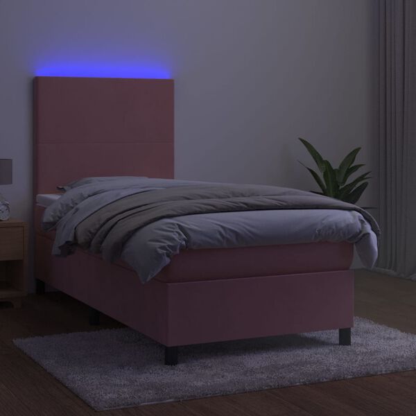 vidaXL Cama box spring colch&oacute;n y LED terciopelo rosa 80x200 cm