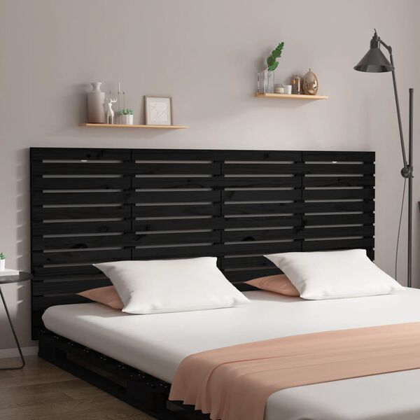 vidaXL Cabecero de cama de pared madera maciza pino negro 186x3x91,5cm