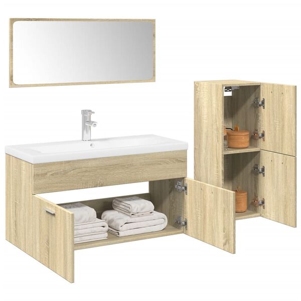 vidaXL Set de muebles de ba&ntilde;o 3 pzas madera contrachapada roble Sonoma