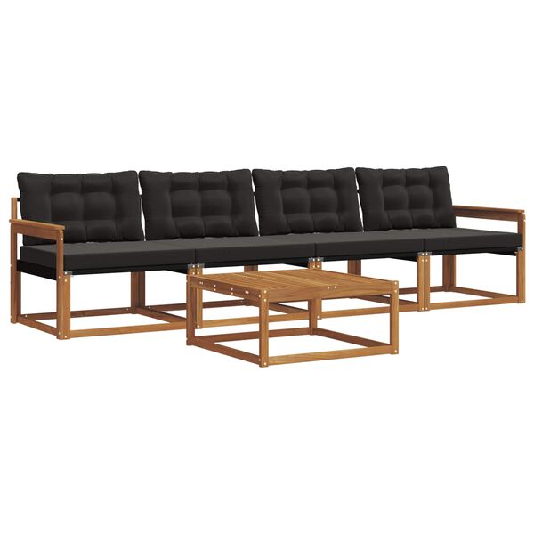 vidaXL Conjunto de sof&aacute;s de exterior con coj&iacute;n 5 pcs Natural y negro