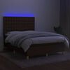 vidaXL Cama box spring colch&oacute;n luces LED tela marr&oacute;n oscuro 140x200cm