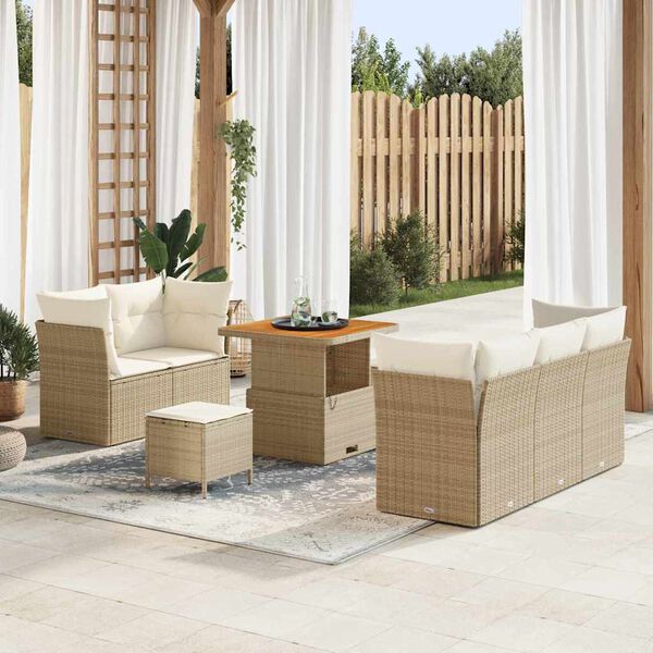 vidaXL Conjunto de sof&aacute; de jard&iacute;n con coj&iacute;n 8 pcs beige y crema