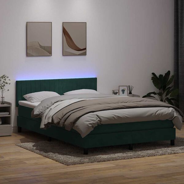 vidaXL Cama box spring con colch&oacute;n y LED terciopelo verde oscuro 160x210 cm