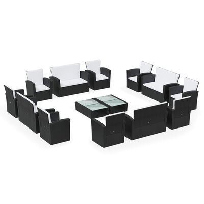 vidaXL Set muebles de jardín 16 piezas y cojines ratán sintético negro