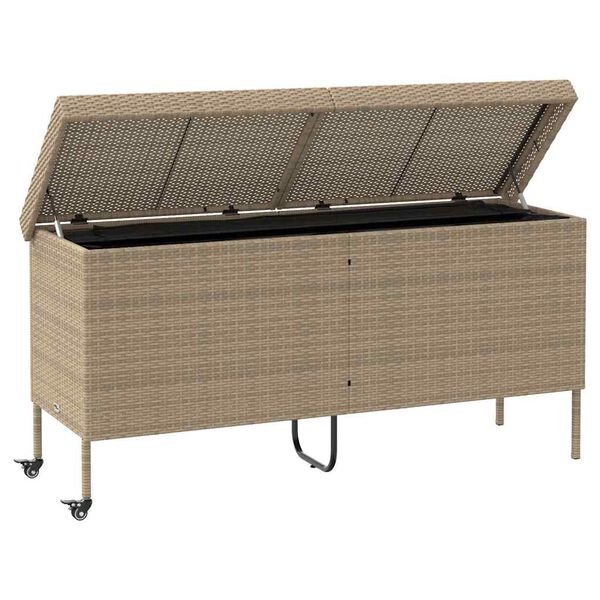 vidaXL Caja de almacenaje jard&iacute;n ruedas rat&aacute;n PE beige 160x55x75 cm