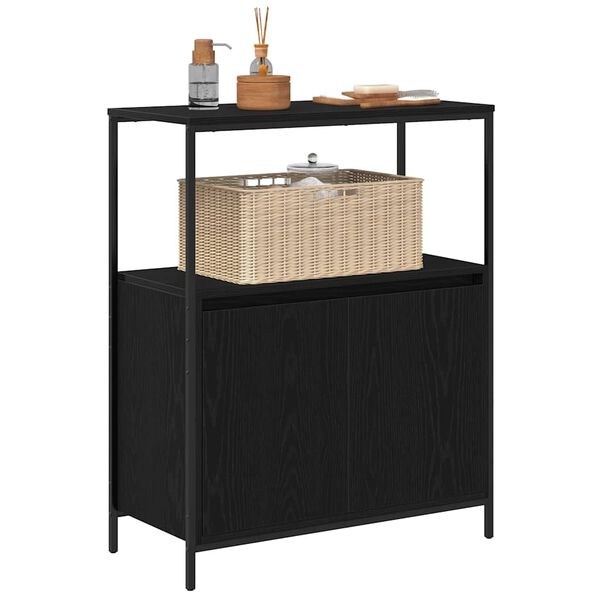 vidaXL Mueble de ba&ntilde;o con estantes roble negro 76,5x35x95 cm