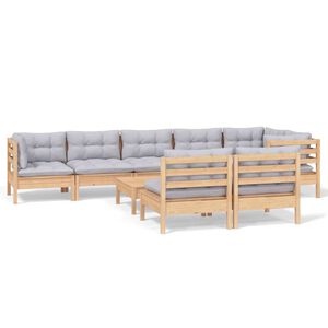 vidaXL Juego de muebles de jard&iacute;n 9 pzas y cojines madera maciza pino