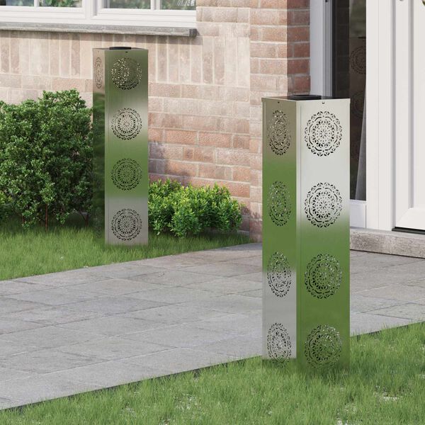 vidaXL Luz de camino LED solar 2 pcs Plateado Acero galvanizado