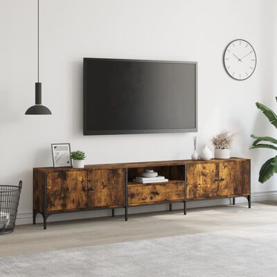 vidaXL Mueble de TV cajón madera ingeniería roble ahumado 200x25x44 cm