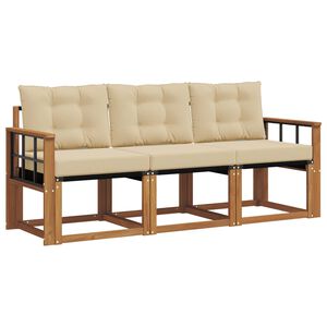 vidaXL Conjunto de sof&aacute;s de exterior con coj&iacute;n 3 pcs Natural y Beige