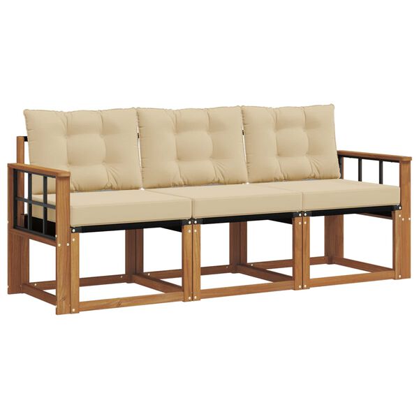 vidaXL Conjunto de sof&aacute;s de exterior con coj&iacute;n 3 pcs Natural y Beige