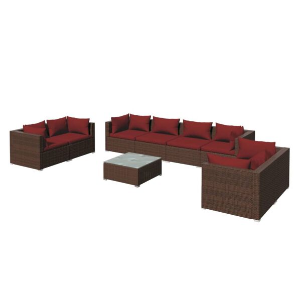 vidaXL Set muebles de jardín 9 piezas y cojines ratán sintético marrón