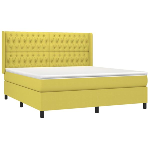 vidaXL Cama box spring con colch&oacute;n tela verde 180x200 cm