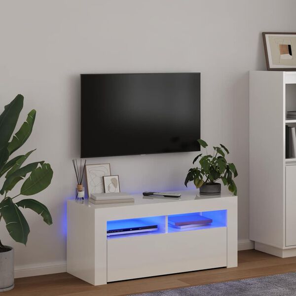 vidaXL Mueble de TV con luces LED blanco brillante 90x35x40 cm