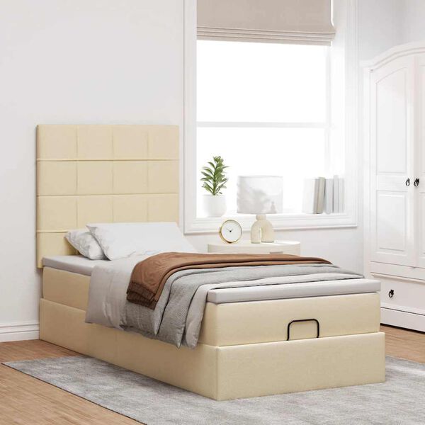 vidaXL Estructura de cama otomana con colch&oacute;n tela crema 90x190cm