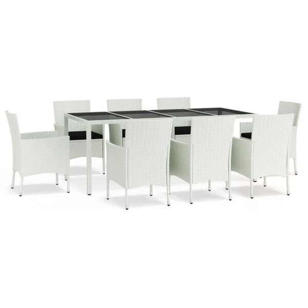 vidaXL Set comedor para jard&iacute;n 9 pzas y cojines rat&aacute;n sint&eacute;tico blanco