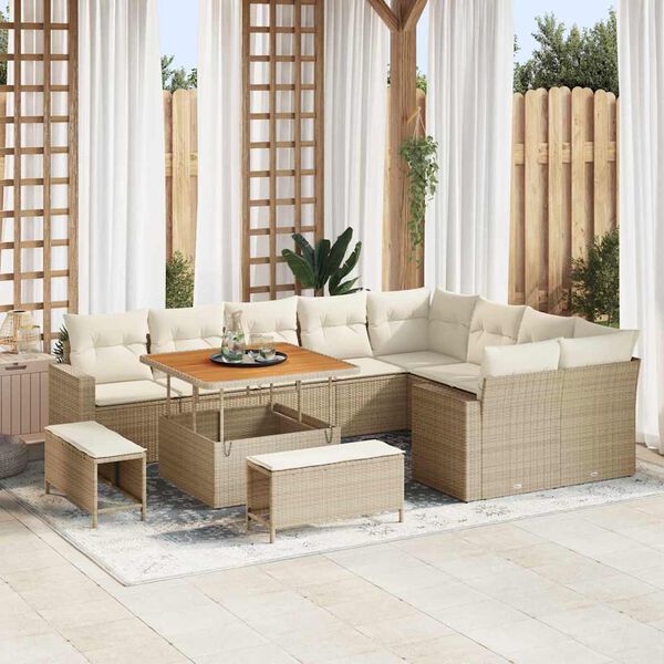 vidaXL Conjunto de sof&aacute;s de jard&iacute;n con coj&iacute;n 13 pcs Beige y Crema