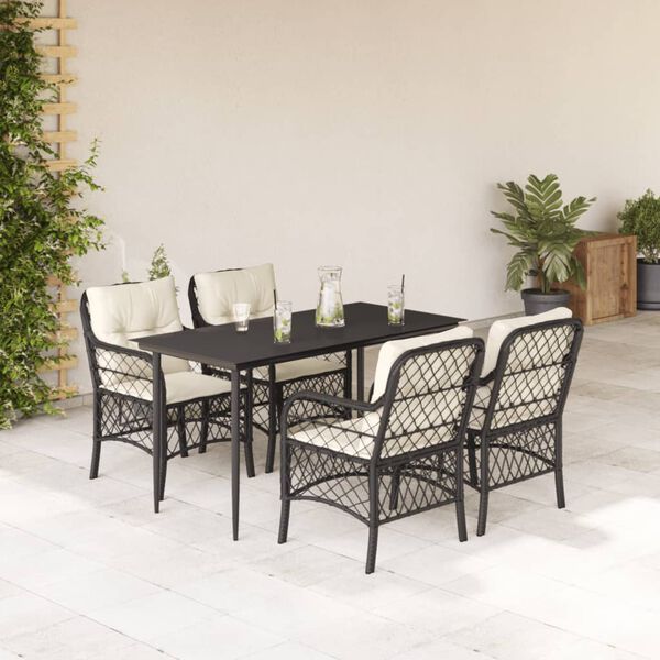 vidaXL Set de muebles jard&iacute;n 5 pzas con cojines rat&aacute;n sint&eacute;tico negro