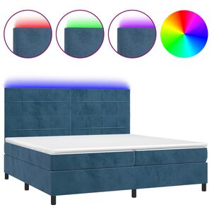 vidaXL Cama box spring colch&oacute;n y LED terciopelo azul oscuro 200x200 cm