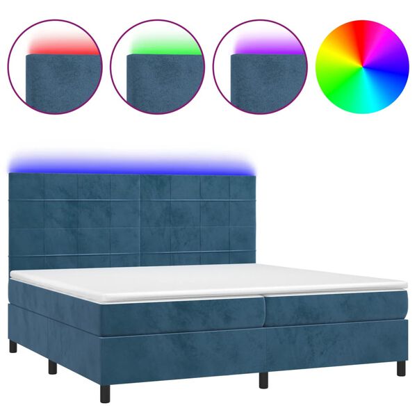 vidaXL Cama box spring colch&oacute;n y LED terciopelo azul oscuro 200x200 cm