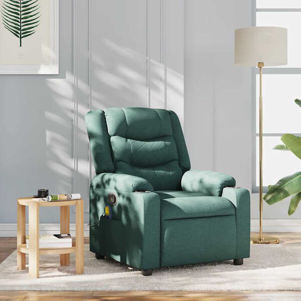 vidaXL Sill&oacute;n de masaje reclinable de tela verde oscuro