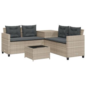 vidaXL Sof&aacute; jard&iacute;n forma de L con mesa y cojines rat&aacute;n PE gris claro