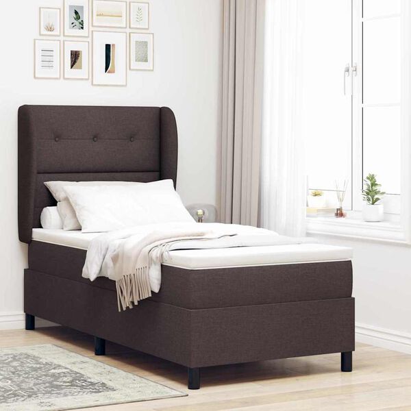 vidaXL Cama tipo Box Spring con colch&oacute;n Marr&oacute;n oscuro 80 x 200 cm tela