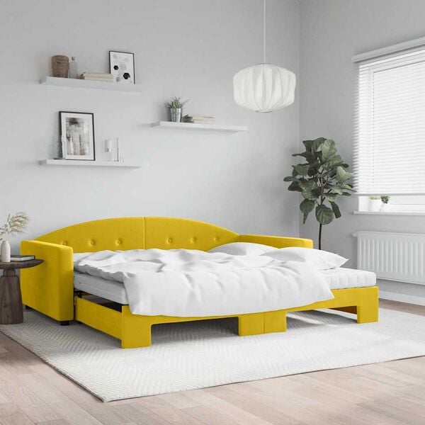 vidaXL Sof&aacute; cama nido con colch&oacute;n terciopelo amarillo 100x200 cm