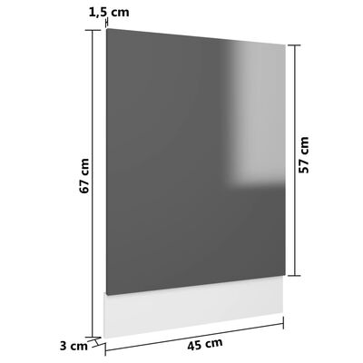 vidaXL Panel para lavavajillas contrachapada gris brillo 45x3x67 cm