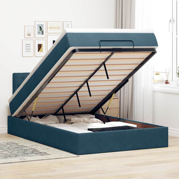 vidaXL Cama otomana con colch&oacute;n y LED terciopelo azul oscuro 120x190cm