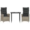 vidaXL Set comedor de jard&iacute;n 3 pzas cojines rat&aacute;n sint&eacute;tico gris claro