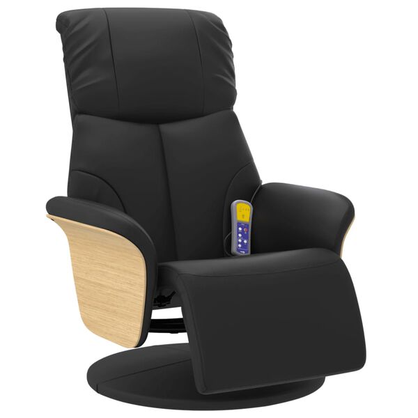 vidaXL Sill&oacute;n reclinable masaje con reposapi&eacute;s cuero sint&eacute;tico negro