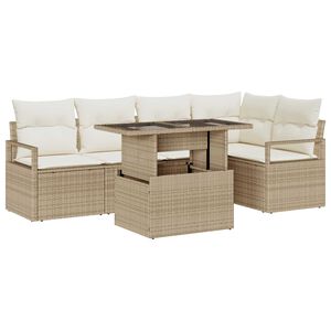 vidaXL Conjunto de sof&aacute; de jard&iacute;n con coj&iacute;n 6 pcs Beige Polirat&aacute;n