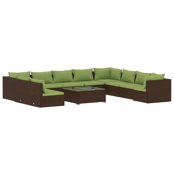 vidaXL Set de muebles de jardín 11 pzas cojines ratán sintético marrón