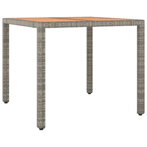 vidaXL Mesa de jard&iacute;n rat&aacute;n PE gris y superficie madera maciza acacia