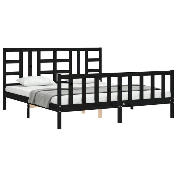 vidaXL Estructura de cama con cabecero madera maciza negro 180x200 cm