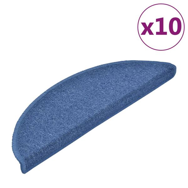 vidaXL Alfombrillas para escaleras 10 unidades 56x17x3 cm Azul Semicircular
