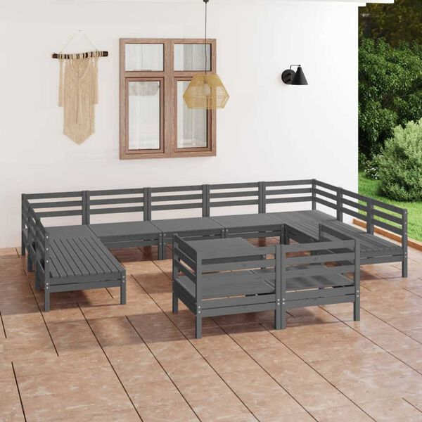 vidaXL Juego de muebles de jard&iacute;n 12 piezas madera maciza de pino gris