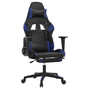 vidaXL Silla gaming con reposapi&eacute;s cuero sint&eacute;tico negro azul