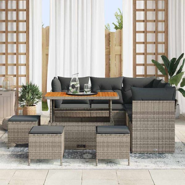 vidaXL Conjunto de sof&aacute; de jard&iacute;n con coj&iacute;n 9 pcs Gris