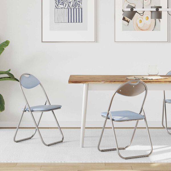 vidaXL Silla Plegable 2 pcs Gris 48 x 43,5 x 81 cm Cuero sint&eacute;tico